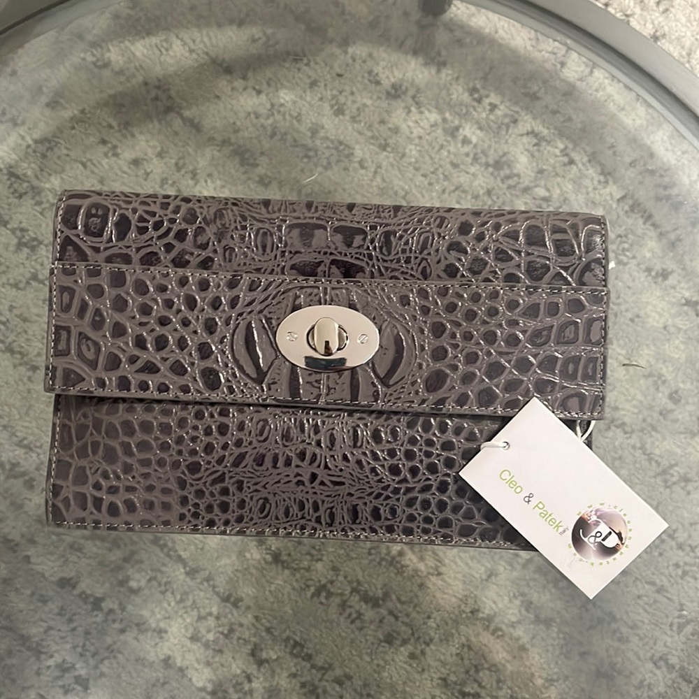 Cleo & Patek Gray Crocodile Print Clutch/Shoulder Bag